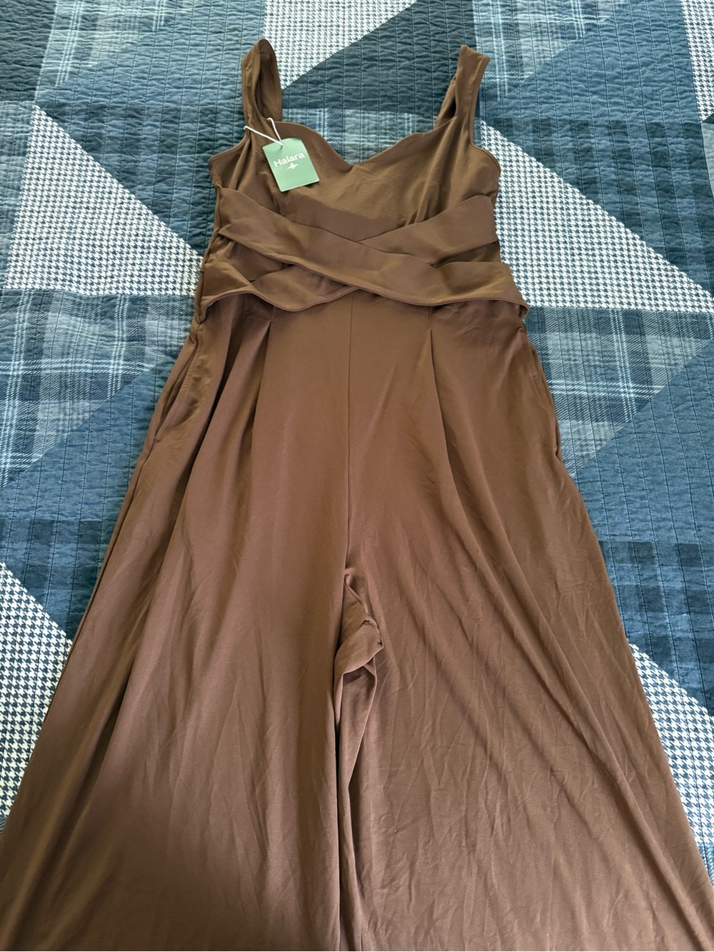 HALARA Chocolate Brown Wide-Leg Crossover Jumpsuit